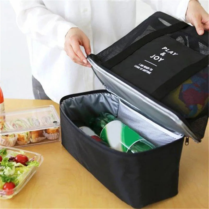 Waterproof Double-Layer Beach Tote Bag - Large Capacity Mesh Swimming Storage Bag with Heat Preservation for Women