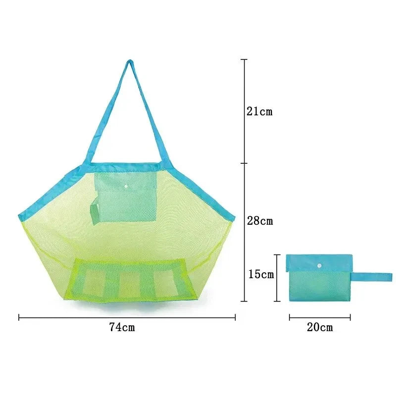 Large Multicolor Mesh Beach Tote - Breathable Sand-Away Bag with Hanging Loop & Foldable Toy Storage (1pc)
