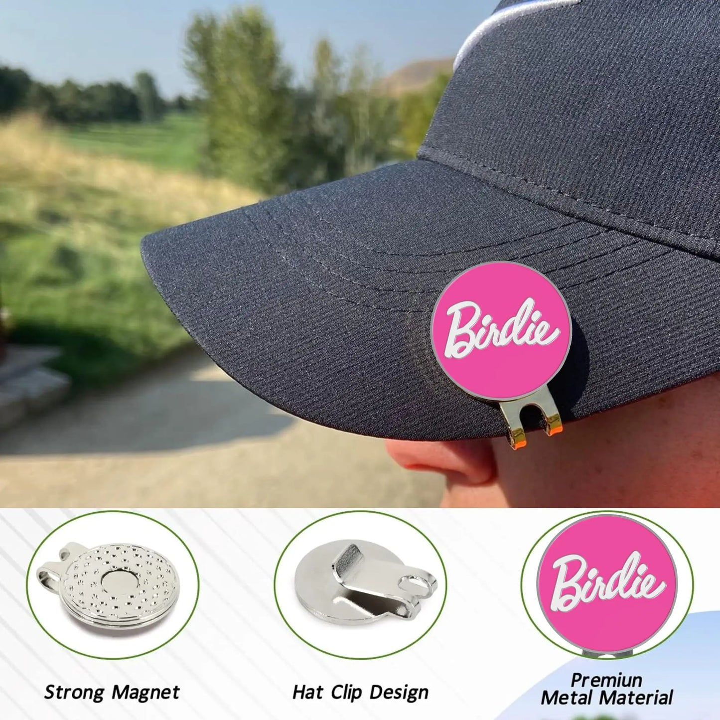Birdie Magnetic Golf Ball Marker with Hat Clip - Funny Parody Golf Accessory