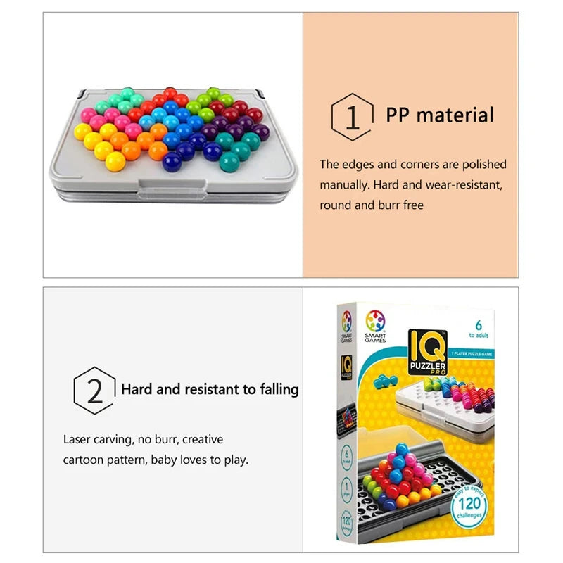 120 Challenges IQ 3D Puzzle Board Game - Classic Pyramid Plate Pearl Logical Mind for Children - Montessori Toys Gifts