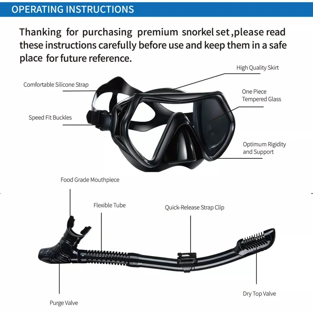 Professional Dry Snorkel Tube for Scuba Diving and Swimming