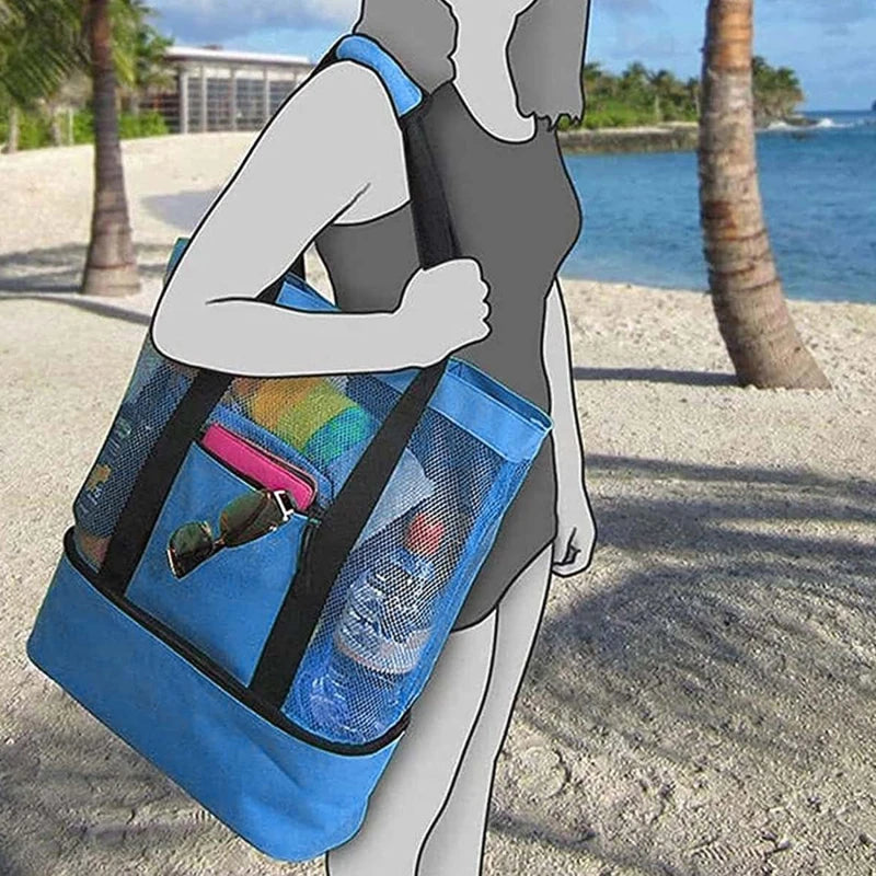Waterproof Double-Layer Beach Tote Bag - Large Capacity Mesh Swimming Storage Bag with Heat Preservation for Women