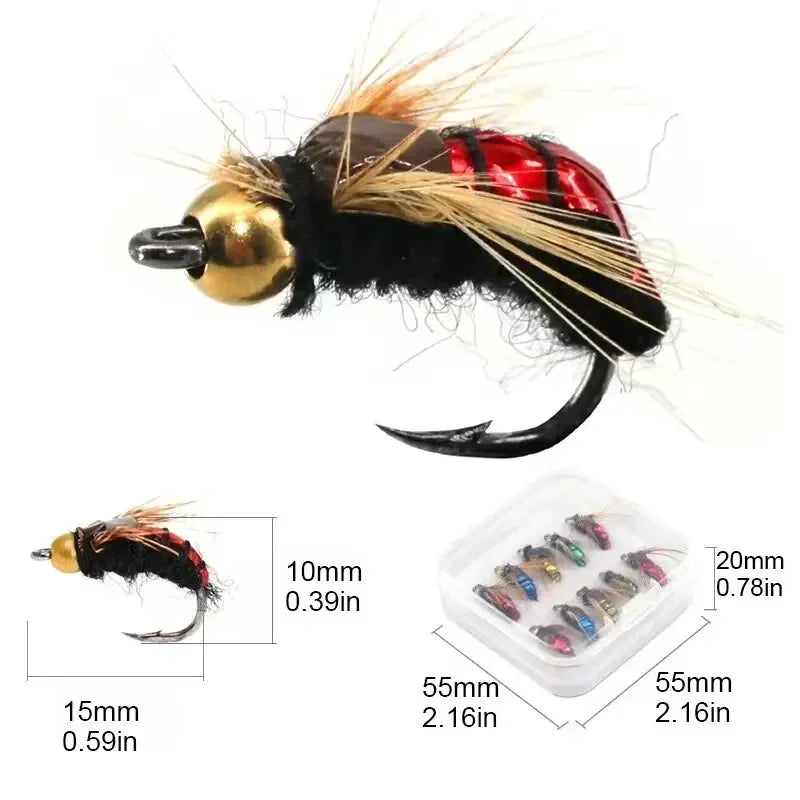 Brass Bead Head Scud Fly Fishing Lures - Fast Sinking Artificial Insect Worm Bait for Trout (5/10pcs Set)