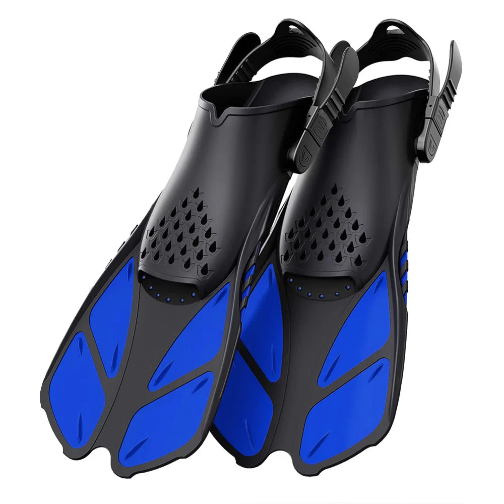 Adjustable Open Heel Swimming Fins - Short Silicone Diving Flippers with Quick-Release Buckles for Adult Men & Women Travel Size