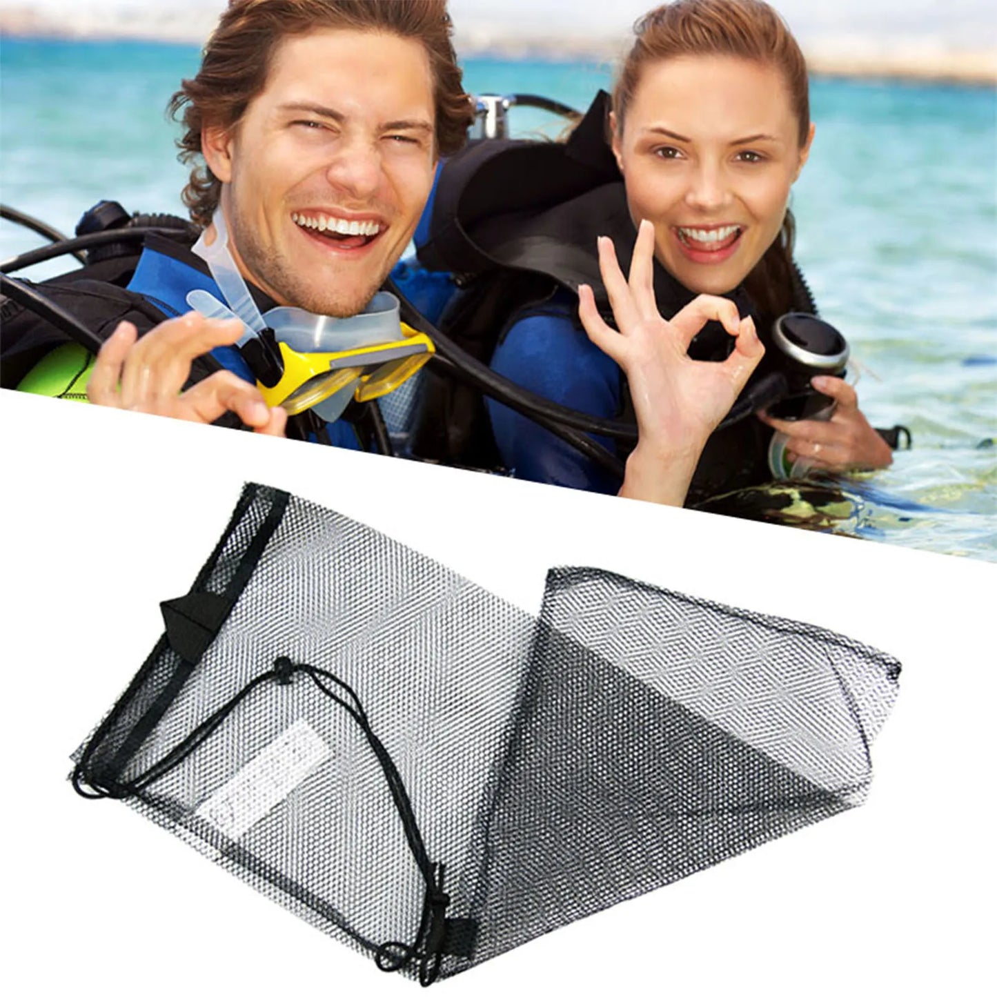 Quick-Dry Mesh Diving Bag - Drawstring Snorkeling Storage for Sports Equipment