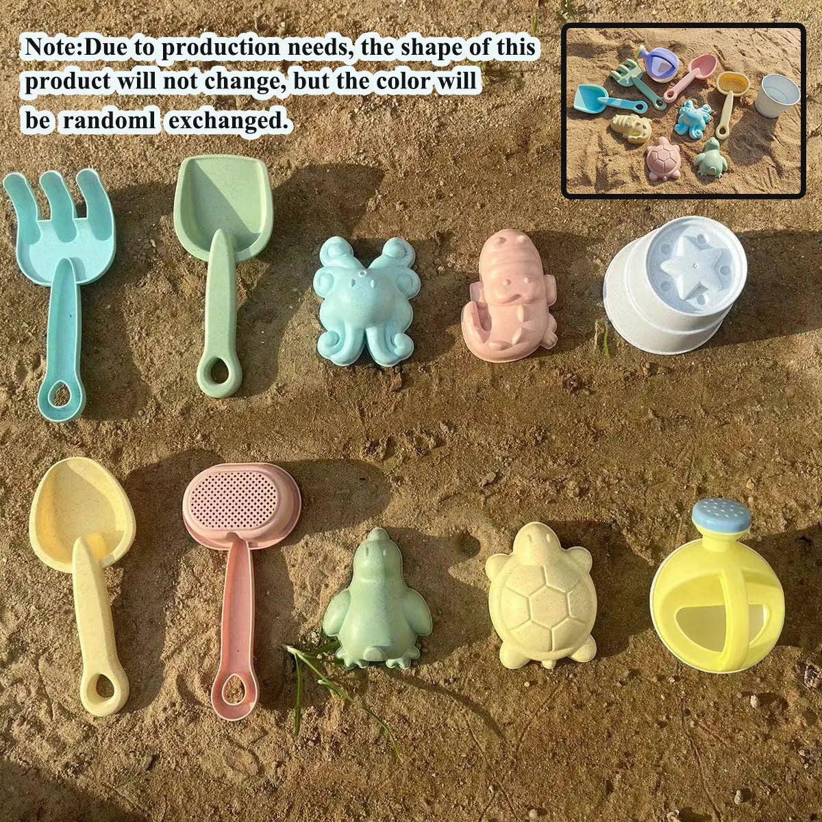 Children's Beach Sand & Water Play Set - 11 Piece Collapsible Bucket Kit with Summer Outdoor Toys for Kids Sandbox Games (Random Color Selection)