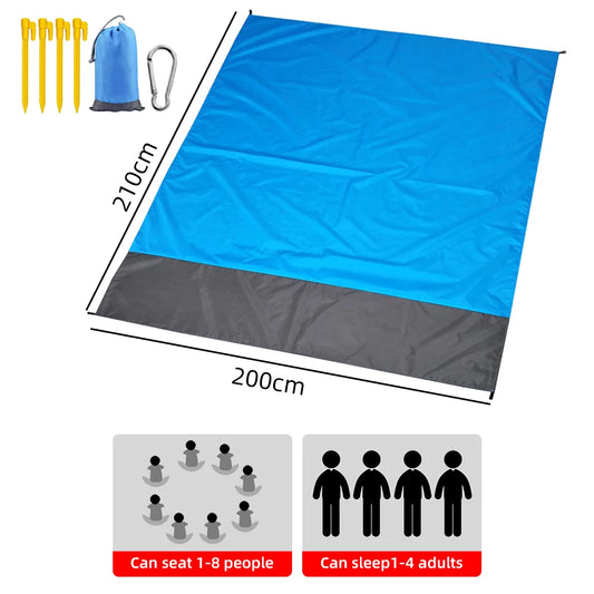 Extra Large Waterproof Outdoor Mat - Lightweight Folding Beach Blanket with Sand Free Pockets for Camping and Picnics