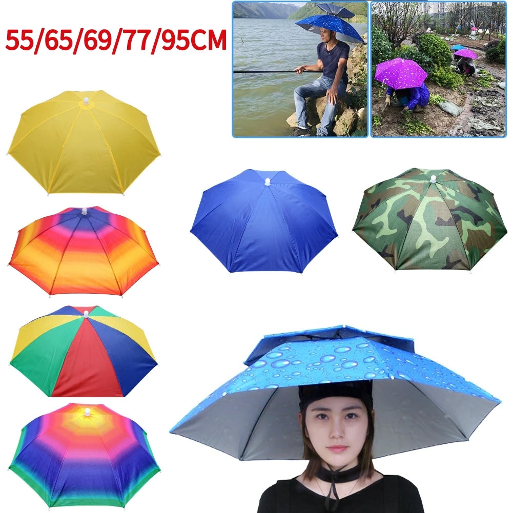 Foldable Umbrella Hat - Waterproof Hands-Free Rain & Sun Protection for Fishing, Camping & Beach (55-95CM Adjustable)