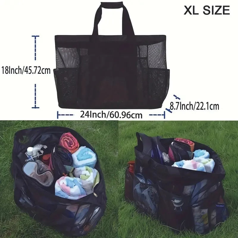 Premium Oversized Beach Tote - Ultra-Light, Waterproof Design with Foldable Structure, Mesh Carrying Straps, Secure Zippered Compartments & Reinforced Shoulder Handles