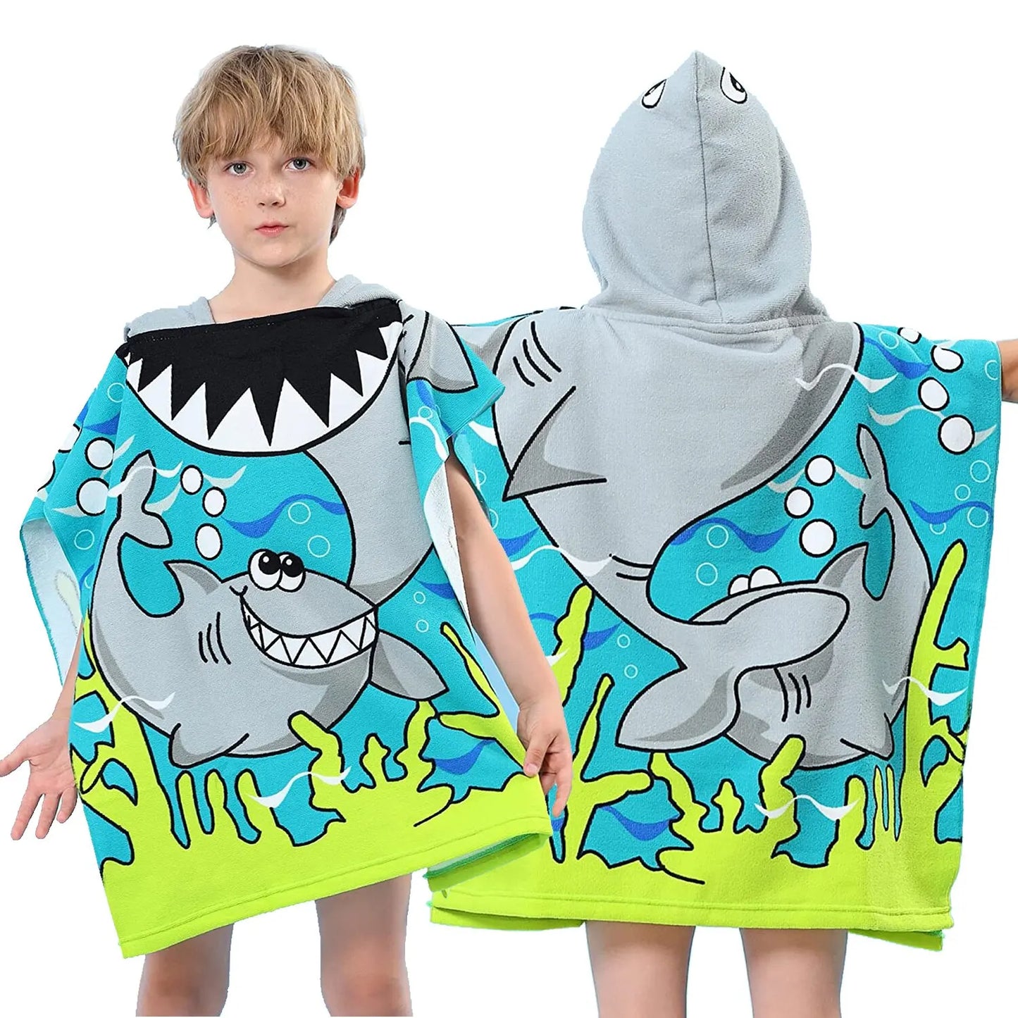 Kids Hooded Beach Towel Poncho with Cartoon Animal Design - Soft Microfiber for Swimming & Water Sports (Ages 3-8)