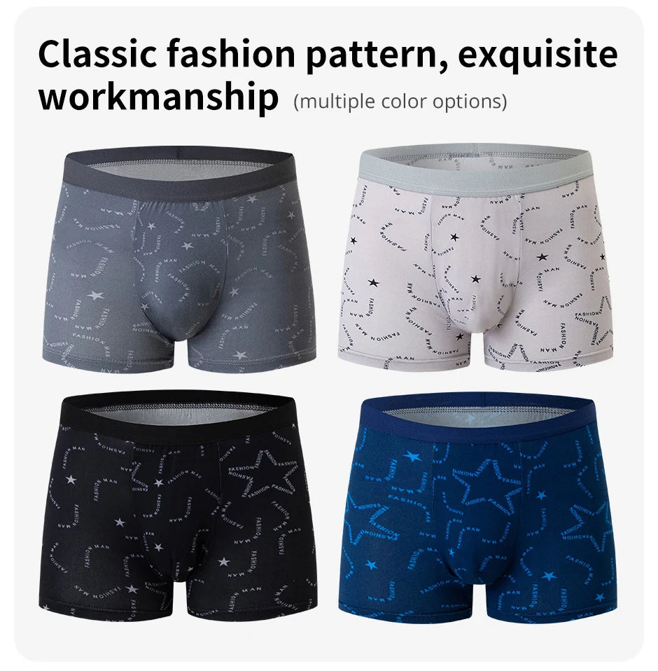Men's Printed Fashion Boxer Briefs - 4/5 Pack European & American Sizes, Plus Size Comfortable Underwear & Swim Trunks