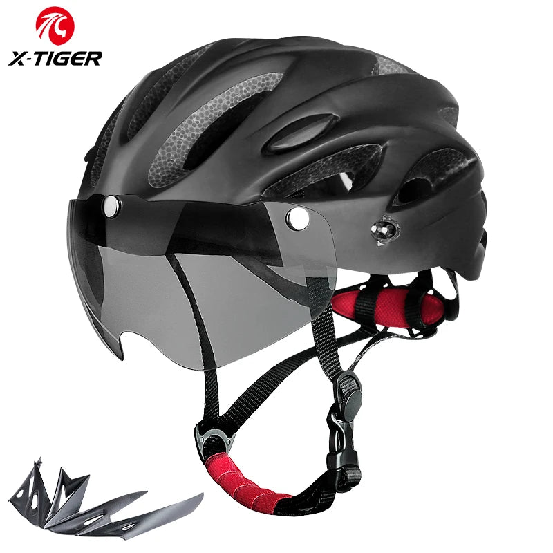 X-TIGER Adult Cycling Helmet with LED Rear Light - Dual Mode Goggle, Lightweight Breathable Design, Fits 58-62cm