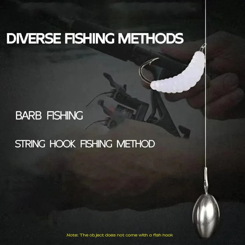 50 Piece Mixed Soft Worm Fishing Bait Set - Bread Worms & Maggots - Bionic Soft Bait with Fishy Scent