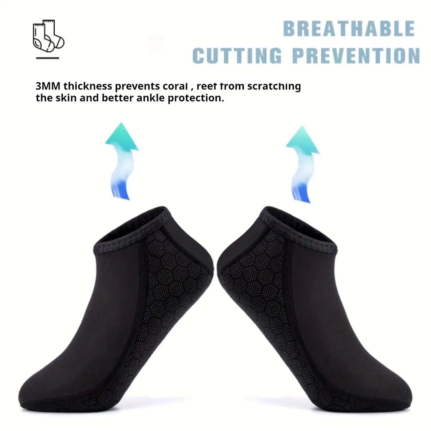 3mm Neoprene Water Socks - Sand Proof Wetsuit Diving Socks for Beach Volleyball, Snorkeling, Swimming & Outdoor Water Sports