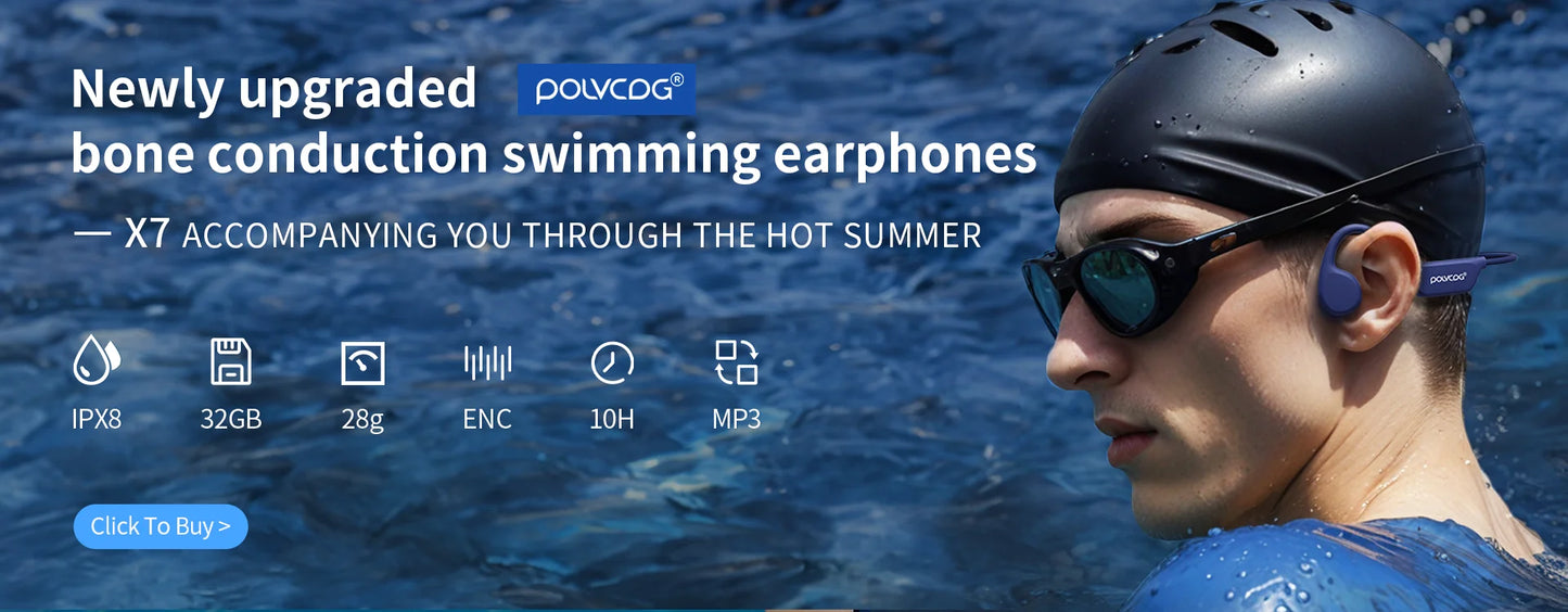 Waterproof Bone Conduction Swimming Headset - Bluetooth 5.3 Wireless Earphones with 32GB Storage, IPX8 Rating & Microphone for Exercise and Fitness