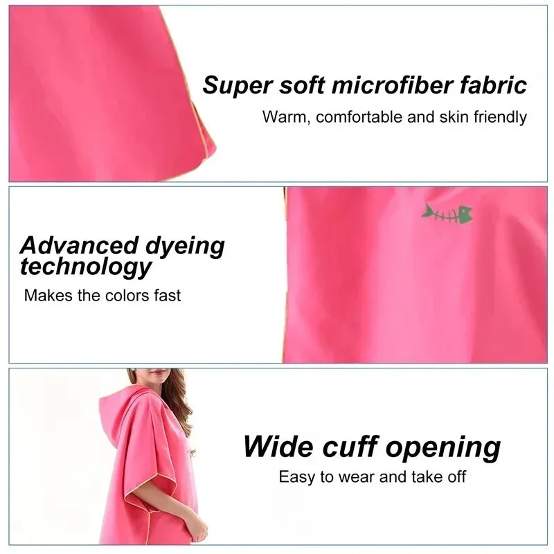 Quick Dry Microfiber Hooded Changing Robe - Beach Towel Poncho for Swimming, Travel & Sauna (Men & Women)