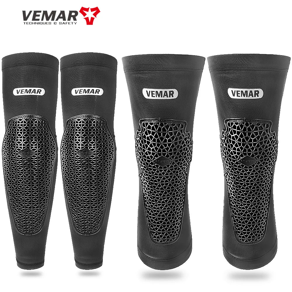 VEMAR Motorcycle Knee and Elbow Pads - Breathable Anti-Fall Protection Guards for Motocross, MTB, DH Cycling - High Elasticity Sleeves