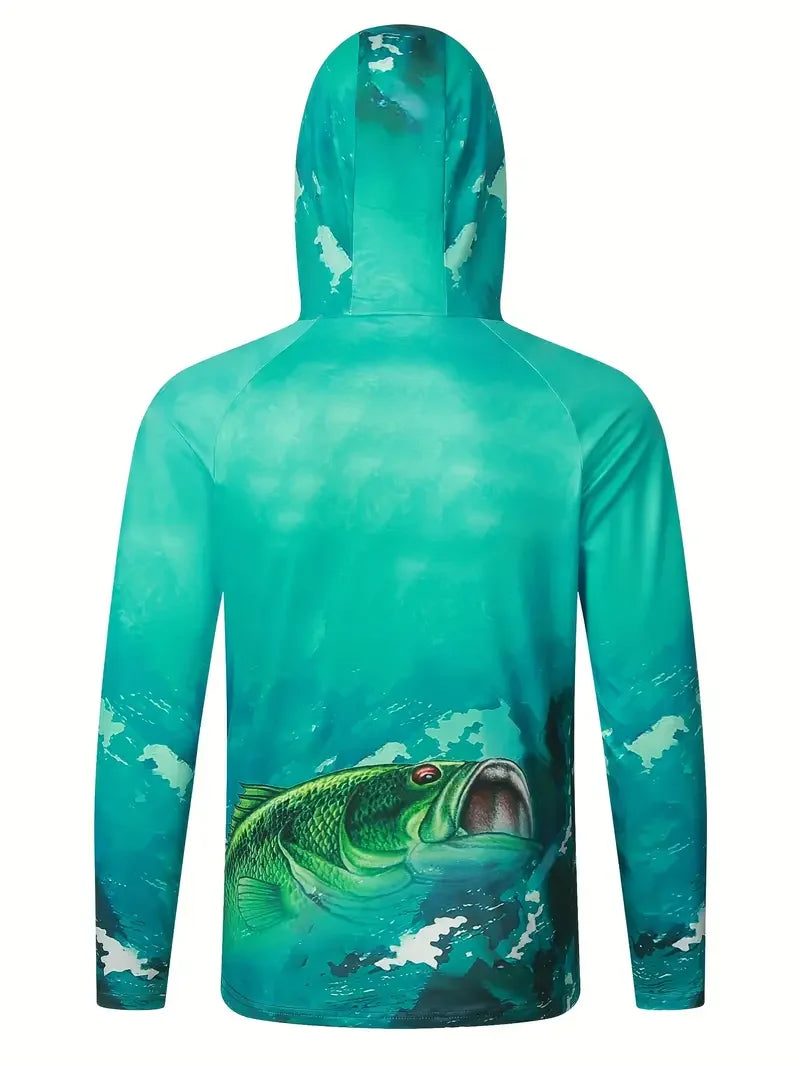 Men's Hooded Fishing Performance Jersey - UV Protection Sun Mask Hoodie for Outdoor Summer Activities