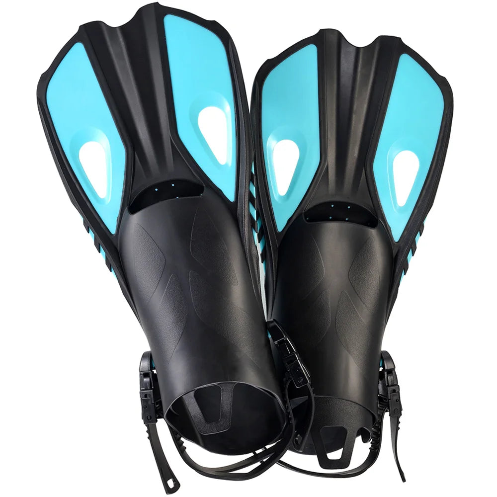 Adjustable Silicone Swimming Fins - Short Travel Diving Flippers with Open Heel Design for Adults, Youth & Kids