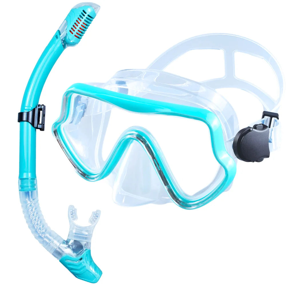Professional Adult Diving Mask & Snorkel Kit - Tempered Glass Panoramic Swimming Goggles with Training Snorkel Gear
