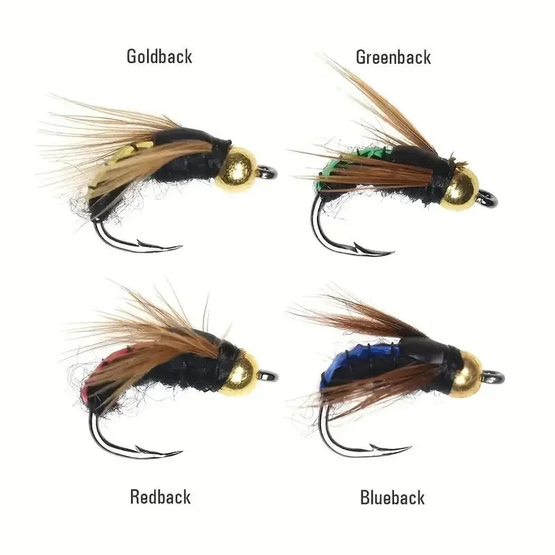 Brass Bead Head Scud Fly Fishing Lures - Fast Sinking Artificial Insect Worm Bait for Trout (5/10pcs Set)