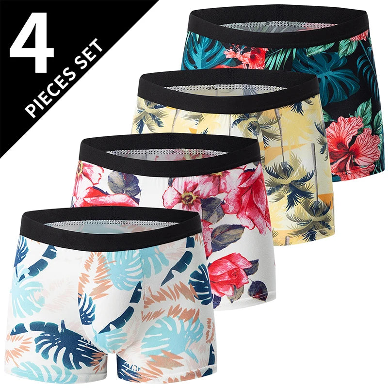 Men's Printed Fashion Boxer Briefs - 4/5 Pack European & American Sizes, Plus Size Comfortable Underwear & Swim Trunks