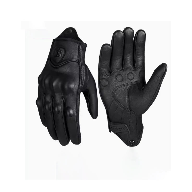 Full Finger Motorcycle Gloves - Breathable Leather Carbon Fiber - Men & Women - All Season Motorbike Motorcross Cycling Gloves