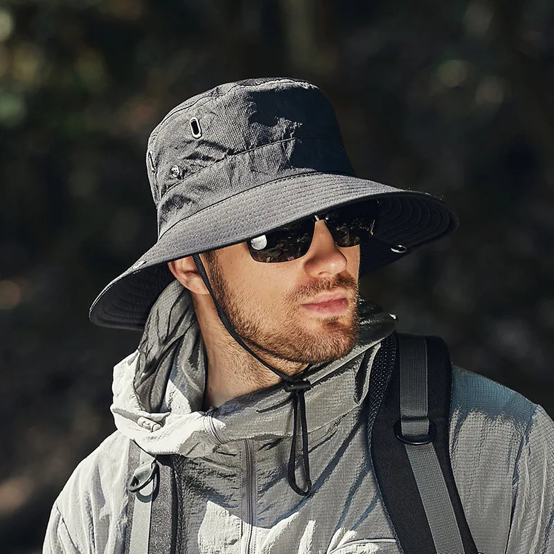 Men's Summer Fisherman Bucket Hat - Wide Brim Sun Protection Cap for Outdoor Activities