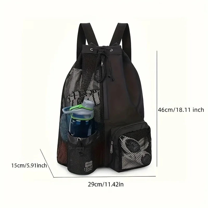 Multipurpose Mesh Drawstring Swim Backpack with Wet Compartment for Beach, Pool, Gym and Workout Equipment
