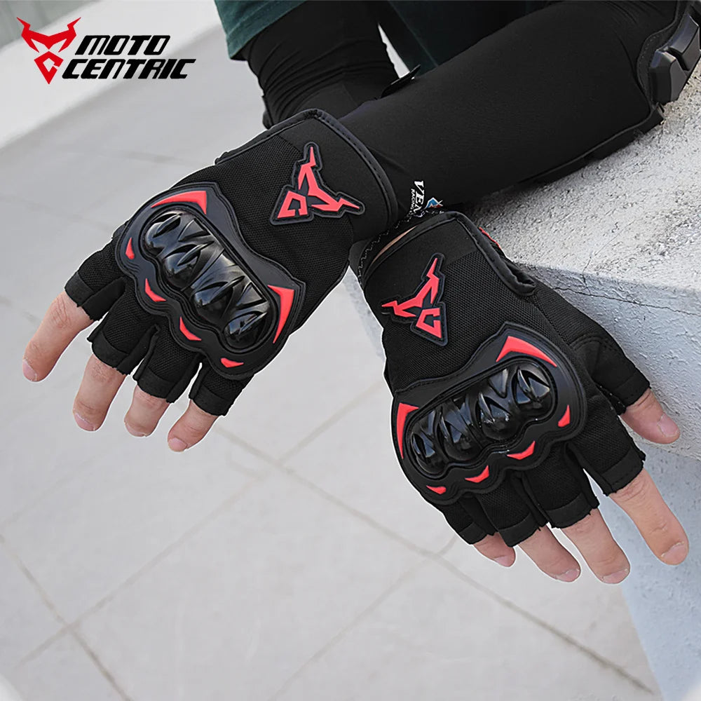 MOTOCENTRIC Half Finger Motorcycle Gloves - Breathable Summer Riding Gloves with Anti-Fall Palm Guard for ATV MTB Cycling