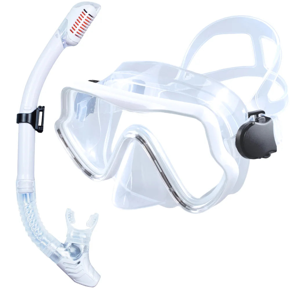 Professional Adult Diving Mask & Snorkel Kit - Tempered Glass Panoramic Swimming Goggles with Training Snorkel Gear