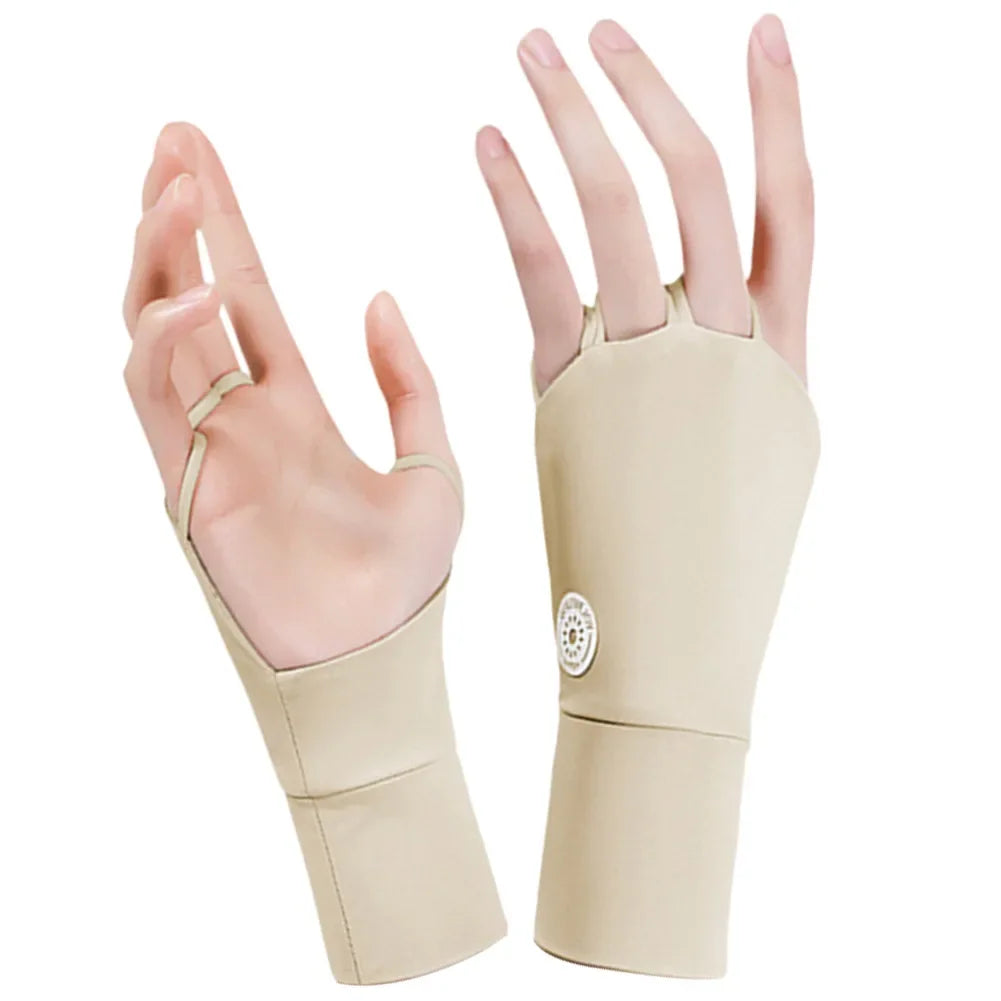 Women's Half-Finger Golf Gloves - UV Protection Ice Silk with Breathable Hollow Palm Design for Outdoor Sports