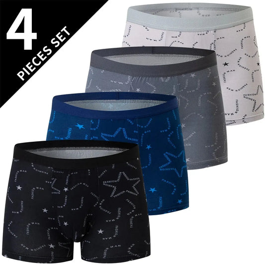 Men's Printed Fashion Boxer Briefs - 4/5 Pack European & American Sizes, Plus Size Comfortable Underwear & Swim Trunks