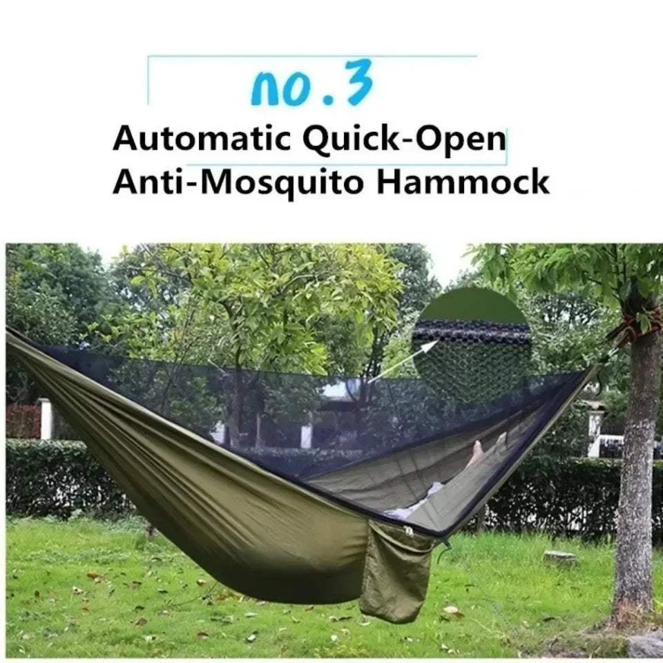 Lightweight Parachute Fabric Camping Hammock with Mosquito Net - High Strength Hanging Bed 250x120cm