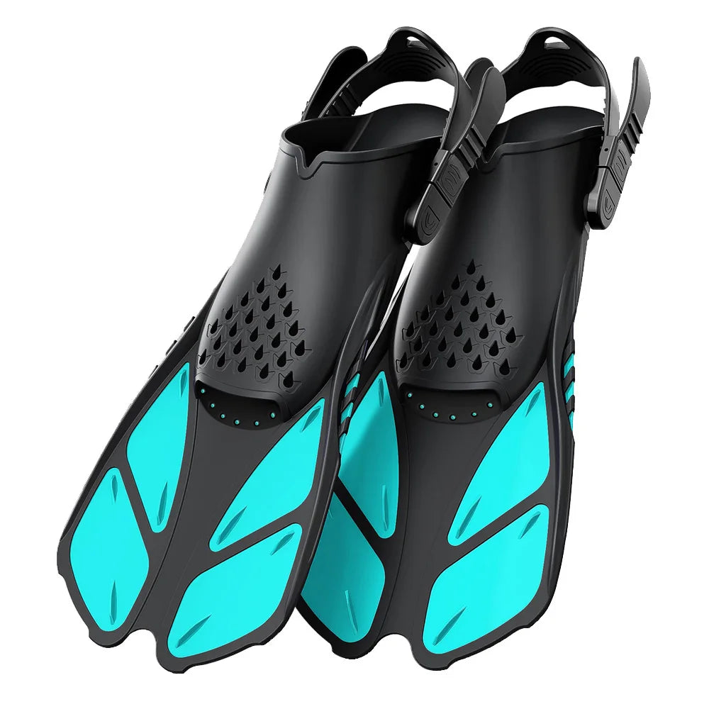 Adjustable Open Heel Swimming Fins - Short Silicone Diving Flippers with Quick-Release Buckles for Adult Men & Women Travel Size