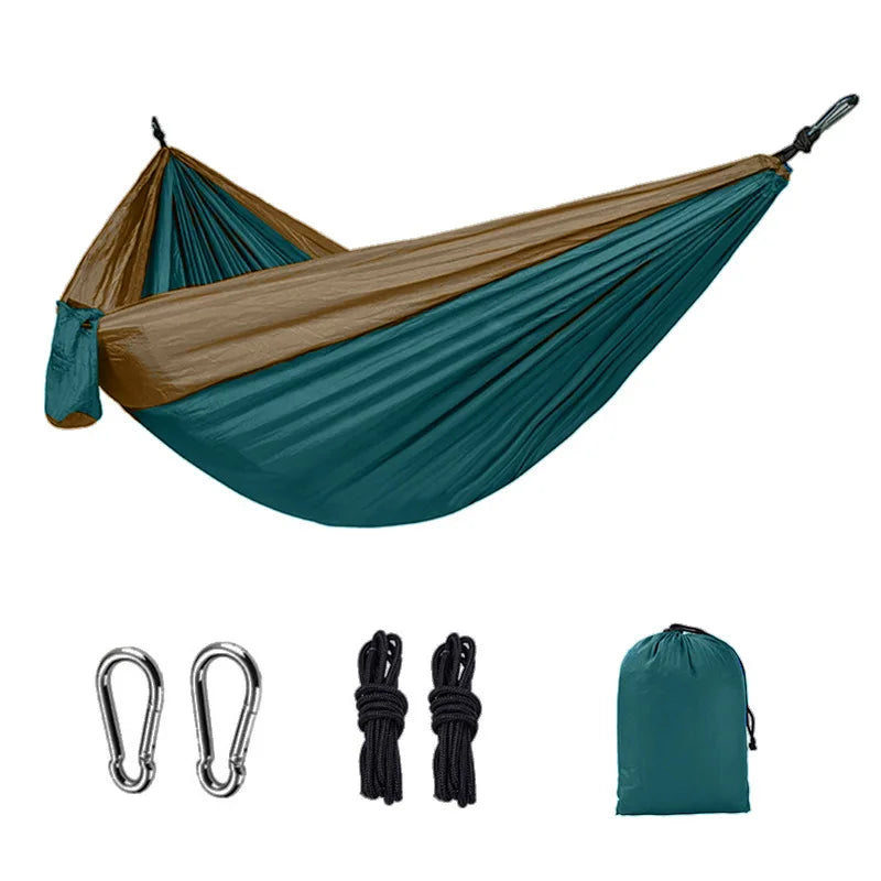 Portable Nylon Camping Hammock - High Strength Parachute Fabric Hanging Bed for Single Person Outdoor Use