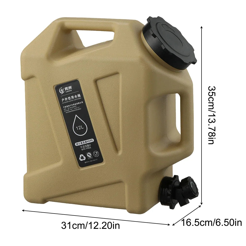 Portable 12L Outdoor Water Tank - Large Capacity Camping Container with Detachable Faucet for Picnic & Travel