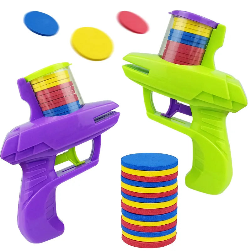 Kids Outdoor Game Foam Disc Gun Toy - Interactive Flying Disc Shooting Launcher for Parent-child Fun