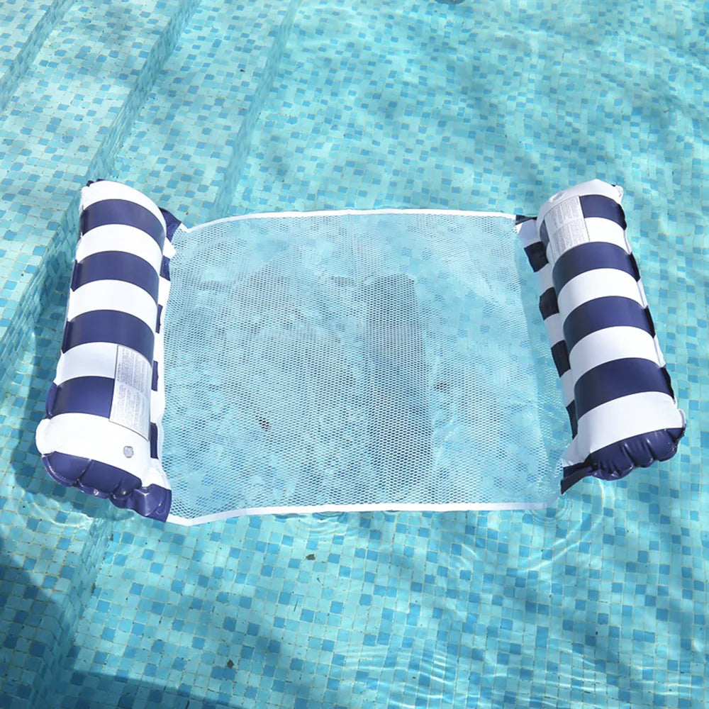 Striped Inflatable Pool Float Chair - Foldable Beach Lounge with Mesh Backrest for Swimming and Leisure