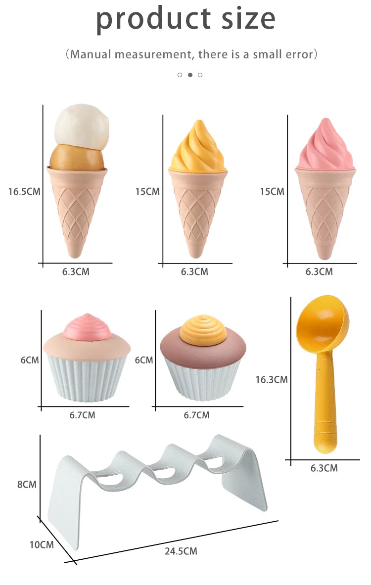 Eco-Friendly Beach Sand Toys Set - Wheat Straw Ice Cream Digging Tools for Kids Outdoor Play (Nordic Design)