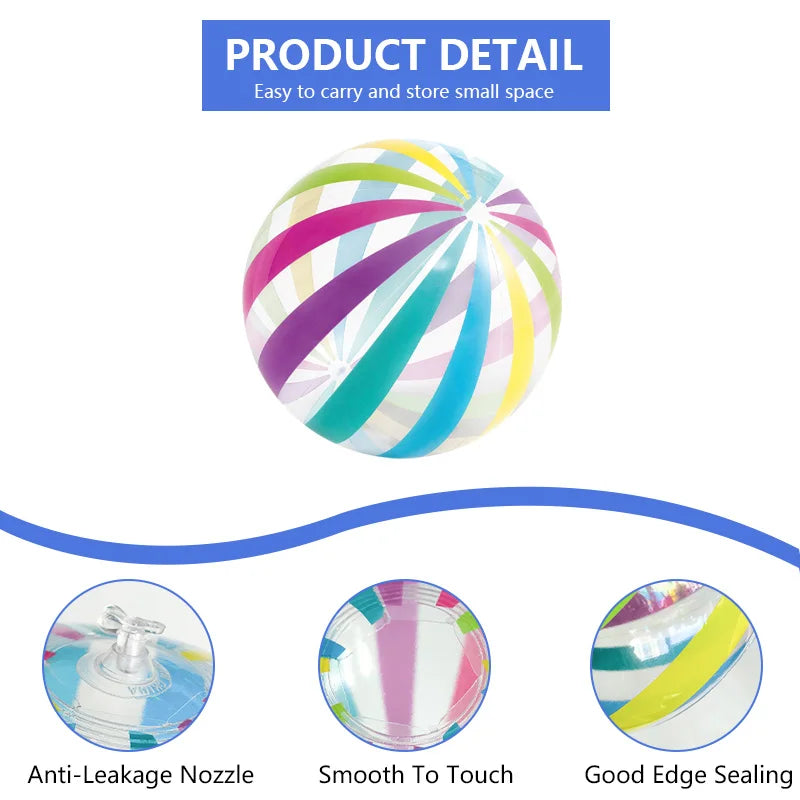 15.35" Colorful Striped Transparent Inflatable Beach Ball - Perfect for Beach, Pool & Party Games (1 Piece)