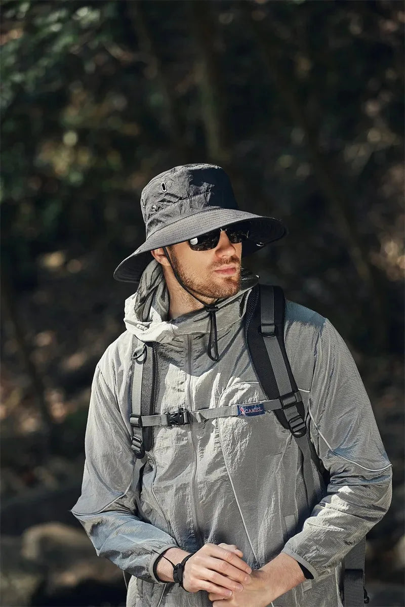 Men's Summer Fisherman Bucket Hat - Wide Brim Sun Protection Cap for Outdoor Activities
