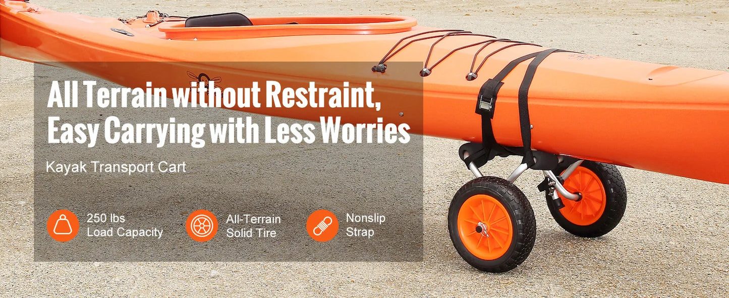 Foldable Kayak Transport Cart - 250lb Capacity with 10-Inch Tires & Support Foot for Canoes, Paddleboards, Float Mats & Jon Boats