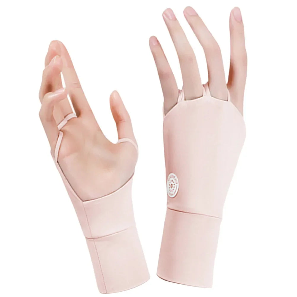 Women's Half-Finger Golf Gloves - UV Protection Ice Silk with Breathable Hollow Palm Design for Outdoor Sports