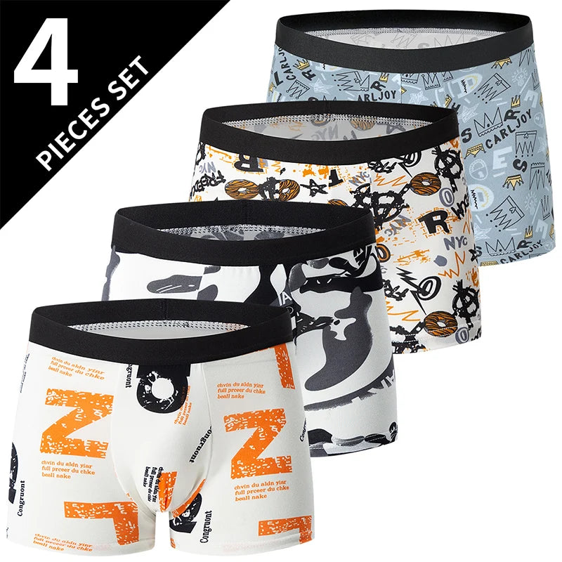 Men's Printed Fashion Boxer Briefs - 4/5 Pack European & American Sizes, Plus Size Comfortable Underwear & Swim Trunks