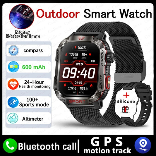 Military GPS Smart Watch for Huawei & Xiaomi - Men's Flashlight Compass Waterproof Outdoor Sport Tracker with Bluetooth Call