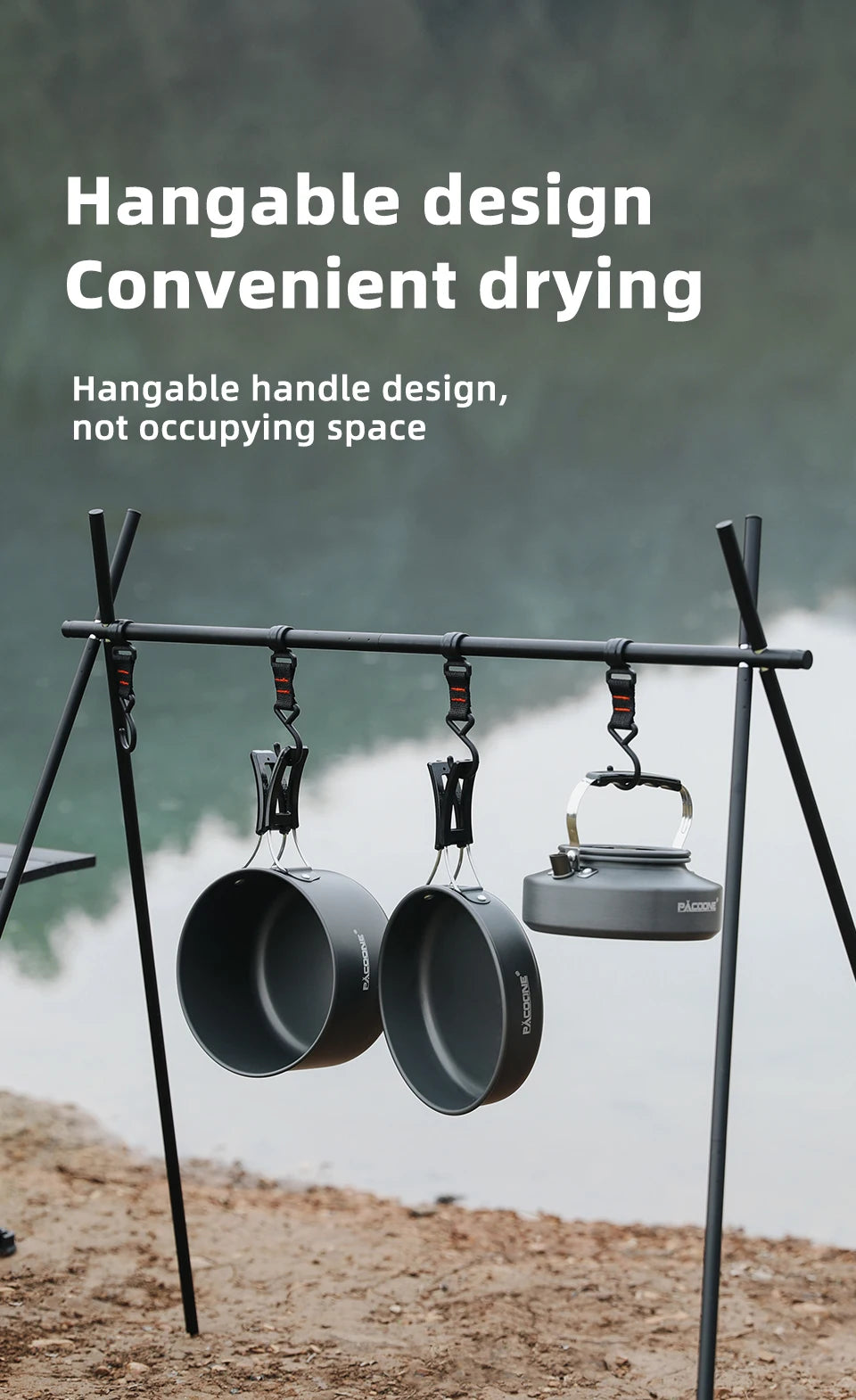 PACOONE Portable Camping Cookware Set - Complete Outdoor Cooking Kit with Pot, Kettle, Pan & Tableware for Hiking and Picnic