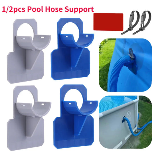 Swimming Pool Hose Support Bracket Set (1-2 Pieces) - Universal Pipe Holder for Intex Above Ground Pools with Tie Clamp Mount - Compatible with 30-38mm Hose Outlets