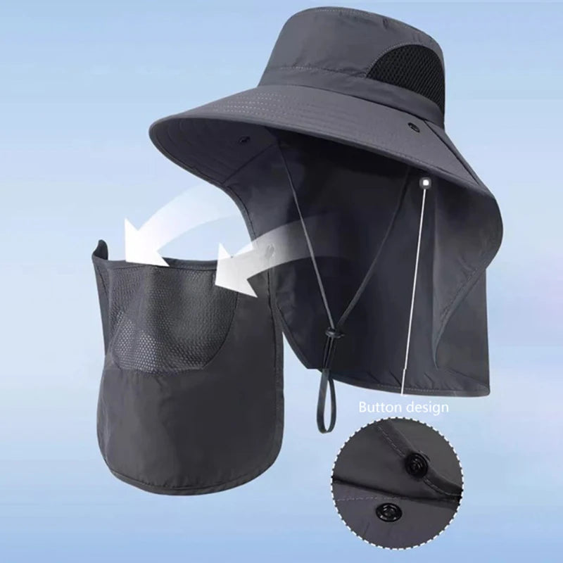 UV Protection Outdoor Sun Hat - Unisex Fishing & Hiking Cap with Neck Flap & Visor for Summer Adventures