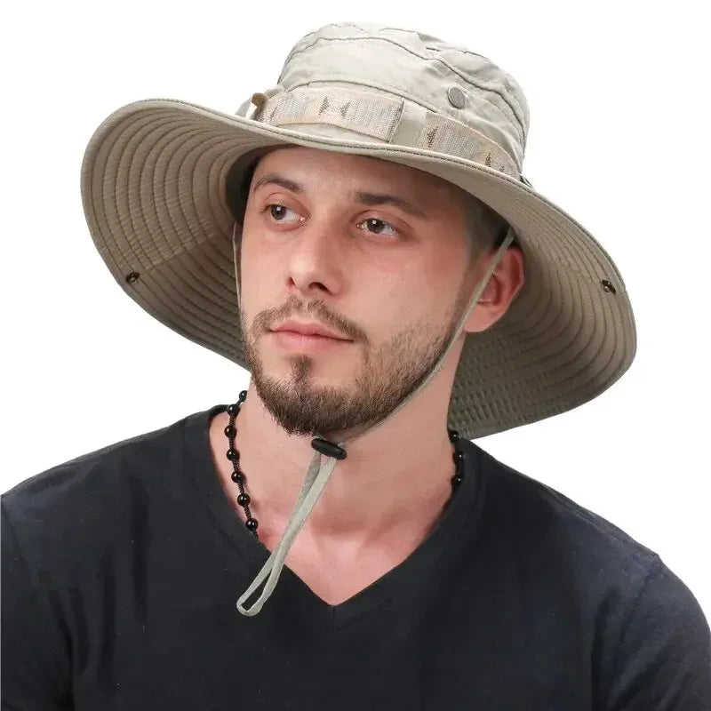 Men's UV Protection Wide Brim Bucket Hat - Outdoor Safari Hiking Mesh Fisherman Cap